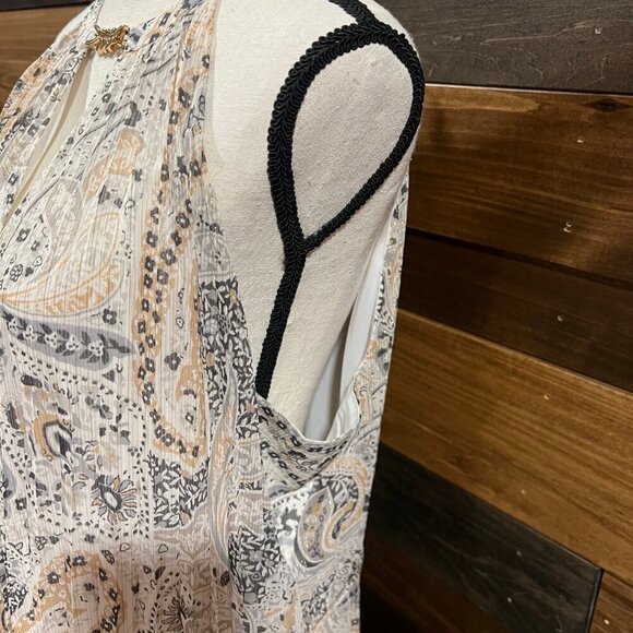 NWT Ann Taylor Shimmer Paisley Chain Pleated Sleeveless Halter Dress, Size Large - Picture 9 of 13